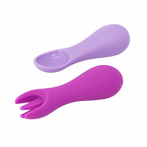 Marcus & Marcus Silicone Palm Grasp Spoon & Fork Set (12m+) Silikon Sudu dan Garpu Kanak-Kanak mudah genggaman tangan kecil 宝宝小手易握学习吃饭汤匙叉