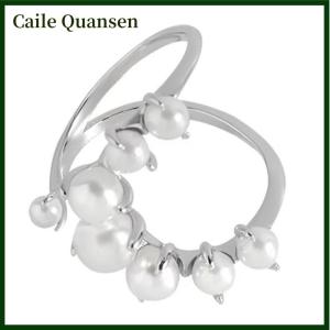 Caile แหวนสีเงิน2ชิ้นแหวนไข่มุกเทียมแบบกลวงคู่ปรับได้เครื่องประดับงานปาร์ตี้แฟชั่นหรูหรา