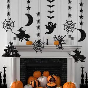 Halloween Door Hanging Decoration – Pumpkin Ghost & Bat Pendant Banner Trick or Treat Happy Halloween Party Ornaments for Home Window or Porch