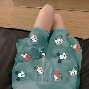 Printed pajamas with chest pads womens summer new large size loose short sleeves fat mm womens loungewear set maternity clothes