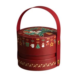 XYAX Large Capacity Christmas Eve Packaging Box With Handle Portable Christmas Gift Storage Box Party Favor Box Round Xmas Candy Box Christmas