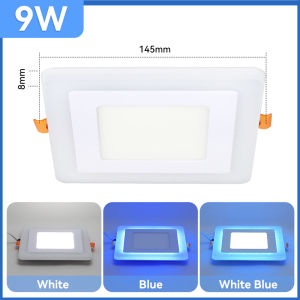 CHENBEN Led Double Color Recessed Ceiling Panel Lights Ultra Slim Embedded Downlight Blue+White 2 Colors Lights Square Round Lighting For Home Bedroom Indoor Office Restaurant