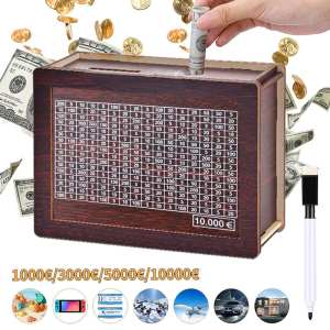 1000/5000/10000 Wooden Money Box with Counter Creative Piggy Bank for Kids Reusable Money Bank