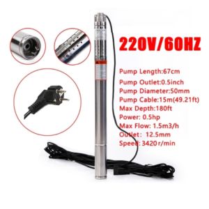 DEKES New 2Inch Submersible Pump 0.5/1HP Water Pump Deep Well 220V 60Hz 180ft 8GPM Submersible Water Pump