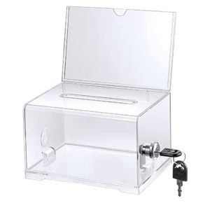 【 Local Store 】1 Pack Donation Box Acrylic Donation Box Donation Box with Lock Clear Ballot Box with Sign Holder Suggestion Box for Fundraising