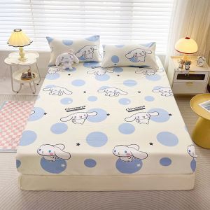 Ga Trải Giường Sanrio loạt tấm ga trải giường cinnamorol kuromi fittedsheet với cao su đơn/Nữ Hoàng/Vua bedsheet Tấm bọc giường
