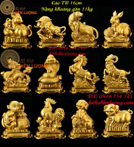 Bộ tượng 12 con giáp bệ vuông bằng đồng cao trung bình 16-18cm nặng khoảng 11kg/bộ