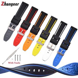 zhangeer New Fashion Quick Release Two-color Soft Silicone Strap 20mm 22mm 24mm 26mm Waterproof Men and Women Universal Texture pin buckle Rubber Wristwatch band watch accessories with tools dropshipping