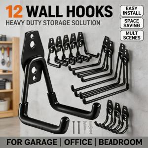 Garage Storage Utility Hooks 12 pcs 4 Size Heavy Duty Metal Hook Garage Garden Tool Organizer Hanging Utility Wall Mount Hooks
