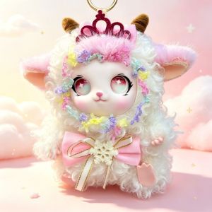 GTRBFDS Kiểu treo Móc khóa hình thỏ bông xù. Quà tặng Móc khóa trang trí túi Móc khóa hình cừu xoăn Tinh tế Móc khóa búp bê nhồi bông Các bé gái