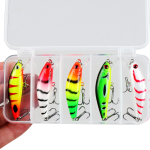 5pcs Boxxed Fishing Lure Sinking Minnow 6.5g/5cm Long Throw Lure Hard Bait Minnow 3D Eyes Laser Trolling Plastic Buzz Bait Lure With 2 Trible Hook