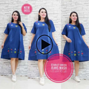 Starleta Dress Jeans Wanita Terbaru Baju Jeans Jumbo XXL - Midi Dress Jeans Fashion Muslim Kekinian