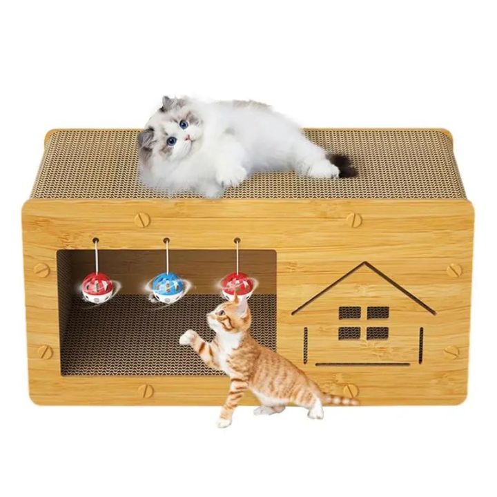 Cat Scratcher House Scratching Board Wooden Cardboard Sturdy