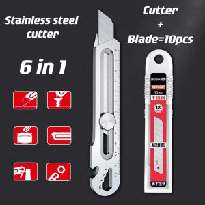 knife สแตนเลส 18 มม.เครื่องตัดกล่องยูทิลิตี้6 In 1 Ftions Snap Offใบมีดเหล็กคาร์บอนขวดที่เปิดขวดไม้บรรทัด