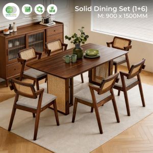 【SAMPOINT FURNITURE】Solid Wood Dining Set 1+6 / 1+8 | 6 Seater & 8 Seater Dining Table Set | Modern Wooden Dining Table | Strong & Durable Construction | Dining Room Furniture Malaysia