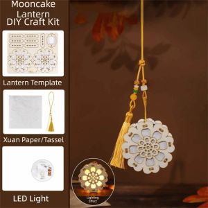 REGISTR Luminous Wooden Mooncake Lantern Handmade Portable Handheld Flower Lamp Light Hanging Traditional Mid-Autumn Ornament Moon Festival