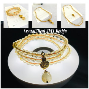 Golden Rutilated Quartz Natural Crystal Stone Bracelet Necklace Hematoid Pendant 14k Toggle Spiritual Healing women