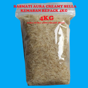 Beras Basmati Aura Extra Long Creamy Sella Kemasan Repack 4kg