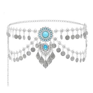 Eye Catching Belly Dance Hip Belt Multi Layer Waist Chain Decoration with Metallic Coins and Flowing Fringe Accents