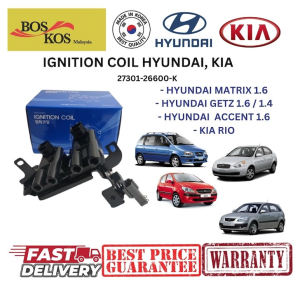 IGNITION COIL HYUNDAI MATRIX 1.6 ELANTRA 1.6 XD GETZ 1.4 1.6 KIA RIO 1.4 JB (27301-26600) BOSKOS : KOREA