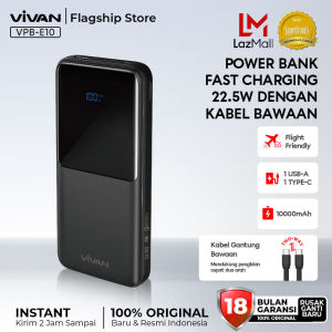 VIVAN Powerbank 10000 mAh VPB-E10 4 Output Fast Charging 22.5W PD QC 3.0 VOOC Support Smartphone All Type-Garansi Resmi