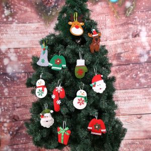 MEZCJ Non-woven Fabric Snowman Christmas Pendant Gloves Cartoon Deer Christmas Ornament Beautiful Bell Christmas Tree Decoration Home