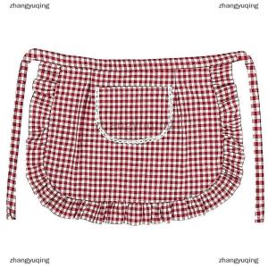 [COD] zhangyuqing Apron Square Check Half Waist Apron Cotton Material Stain Resistant Breathable Home Cooking Work Clothes Kitchen Accessories