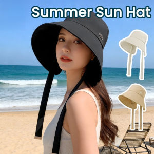 Ribbon Bucket Hat Summer Fashion Hat Women Beach Big Brim Sun Hat Ice Silk UV Resistant Outdoor Hat