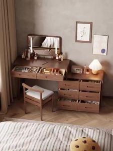 Dressing Table With Mirror Makeup Table Integrated Rubberwood Storage Cabinet Vanity Table Stretchable