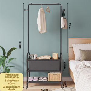Rak Gantungan Baju Celana Sepatu stand hanger baju rak buku Portable tempat baju dengan 4 roda