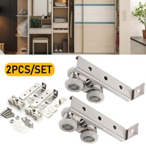 [Dikirim dlm 24jam]2 Pcs/set roda sliding pintu geser lemari Wheels Home Room Wood Door Hanging Wheels Rail Track Pulley Stainless