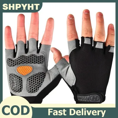 SHPYHT ถุงมือปั่นจักรยานสำหรับผู้หญิงและผู้ชายถุงมือครึ่งนิ้วระบายอากาศได้ดีสำหรับฟิตเนสยิมฤดูร้อน