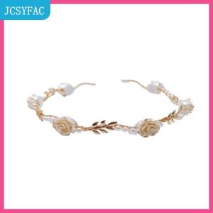 JCSYFAC Phụ Nữ Thanh Lịch Rose Vine Headband Tóc Phụ Kiện Mũ Cô Gái Cổ Điển Kim Loại Hoa Ngọc Trai Màu Đỏ Hoa Hồng Trắng Tiara Hairbands