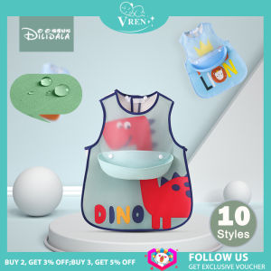 VREN Baby Kids Detachable Bibs Sae PEVA Sleeveless Waterproof Lunch Feeding Bibs For Baby Boy Girl Cute Cartoon Feeding Meal Cloth Children Baby Apron