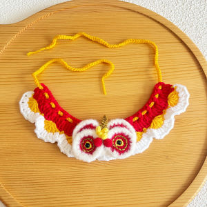 Hypet  ผ้าพันคอแมว ผ้าพันคอปีใหม่แมว สิงโตตื่น ผ้าพันคอสัตว์เลี้ยง ทอด้วยมือ ปลอกคอแมวและสุนัขสไตล์จีน25ซม