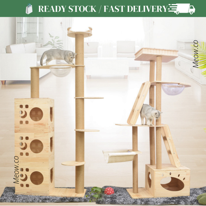 Premium SOLID WOOD Cat Tree Modern MultiLevel Large Real Solid Wood