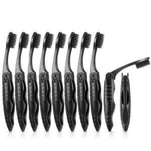 OMQAIO 10Pcs Dùng một lần Bàn chải đánh răng than tre gấp Có thể gập lại Nhỏ gọn Bàn chải đánh răng du lịch Bộ bàn chải đánh răng Chăm sóc răng miệng Bàn chải đánh răng di động Du lịch
