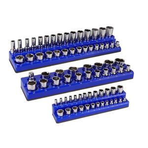 MAGIC 3Psc 1/4" 3/8" 1/2" Drive ic Socket Organizer Set Professional Attaches To Metal Wall ic Socket Trays Durable Standard Size and Deep ic Socket Holder Kit ic Socket