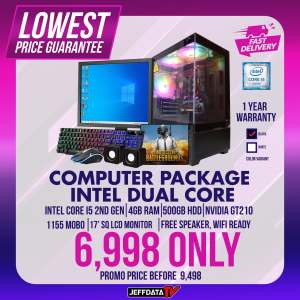 JEFFDATA PC - COMPUTER SET I3 2ND Gen 4GB 500GB HDD 17 SQUARE KEYBOARD MOUSE MOUSEPAD SPEAKER WIFI READY GT210 VIDEO CARD ROBIN CASE