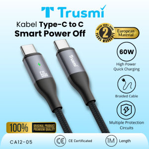 𝐓𝐫𝐮𝐬𝐦𝐢 Kabel Type C To C 60W Smart Power Off Aluminium Alloy Cable Charger Fast Charging Original
