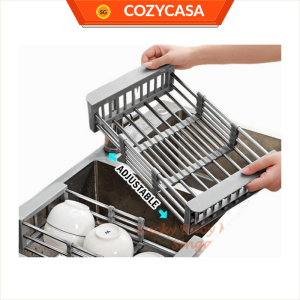 【COZYCASA】Stainless Steel Extendable Dish Drainer Large Capacity Sink Dish Rack Extendable Drainer Basket