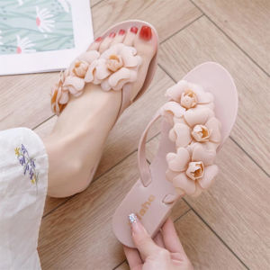 Women Floral Flat Slides Tsinelas Pambabae Elegant Flower Jelly Slippers Komportable Pang Beach Summer Casual Footwear