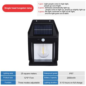 Solar Wall Light Outdoor Lighting Motion Sensor Automatic Night Light Lampu Solar Waterproof IP67 Dinding Down Light
