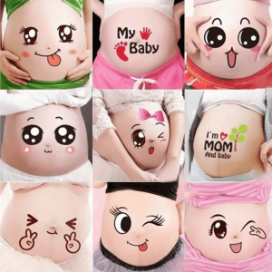 INTOONE 9PCS/Set Self Adhesive Pregnancy Belly Stickers Cartoon Face Pattern Peel and Stick Baby Bump Stickers Cute Expressions Maternity Belly Stickers Maternity Photography