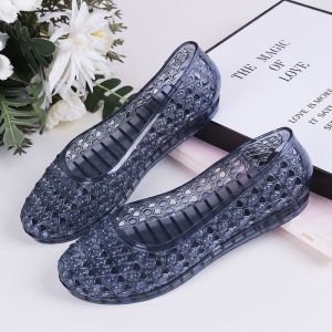 [Free Shipping] Non-Slip Single-Strap Jelly Sandals Low-Heeled Korean Style Red Crystal Hollow Design WomenS Summer Outdoor Fashion Mom-Style Wedge Heels