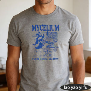 [Local Stock] HBESTY  MYCELIUM From Below We Rise Summer Men Cotton Crew Neck Tee Botanical Mycelium Fungi Graphic Nature Street Casual Shirts