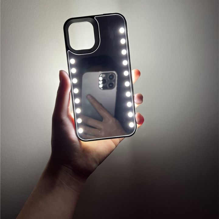 LED Flash Cases for iPhone 14 13 12 Pro Max Mirror Selfie Light