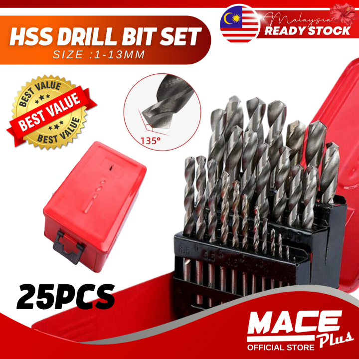 Multifunctional 25PCS HSS Twist Drill Bit Set Chrome Metal Wood