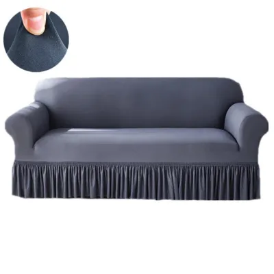 FOUNDTWO Mềm mại Áo bọc ghế sofa co giãn Chống bụi 1/2/3/4 Chỗ ngồi Áo bọc ghế sofa màu trơn Trang trí nhà cửa có viền xòe Áo bọc bảo vệ ghế sofa Phòng khách