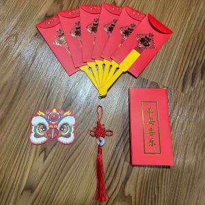 MMLUCK Lời chúc tốt đẹp nhất Phong bì đỏ hình quạt Tua rua 6/10 Khe cắm Túi Tiền Năm Mới Sáng tạo Phong cách Trung Quốc Quạt Hình Dạng Hồng Bao Tiệc mừng